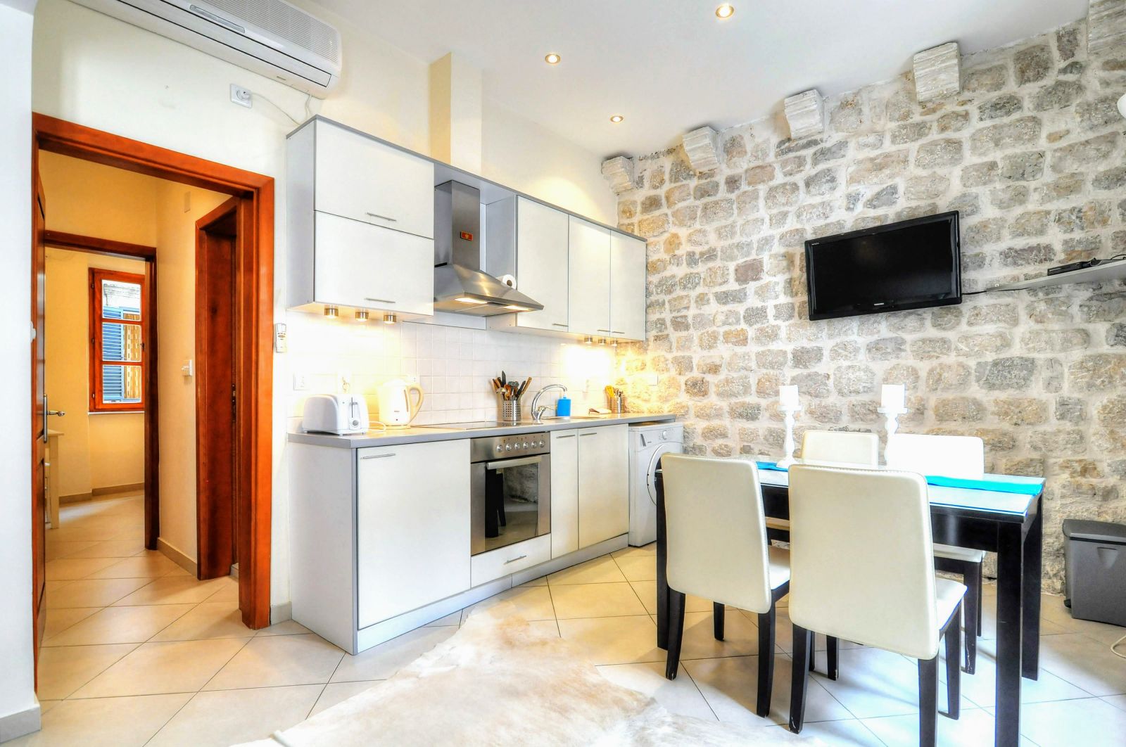 Kotor, Montenegro, kitchen and tv